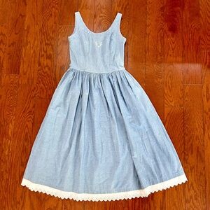 Vintage 80s 90s Maxi Sundress Light Blue Denim Lace Cottagecore Girly Festival